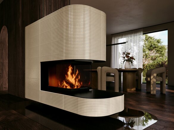 Detailansicht Raumteiler Kachelkamin mit Kachel Silhouette | © Sommerhuber GmbH