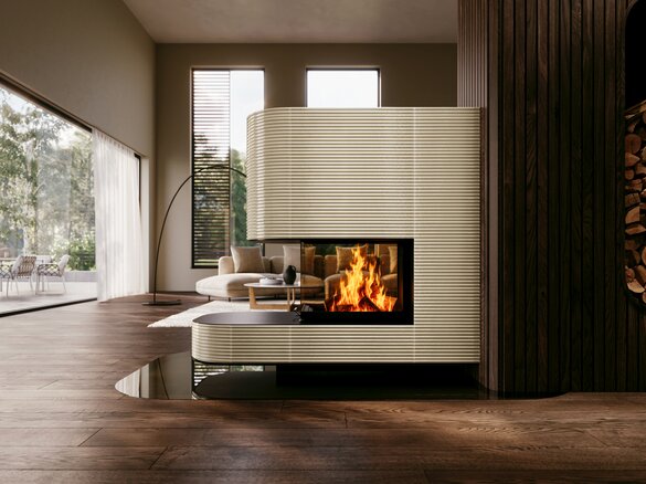 Detailansicht Raumteiler Kachelkamin mit Kachel Silhouette | © Sommerhuber GmbH